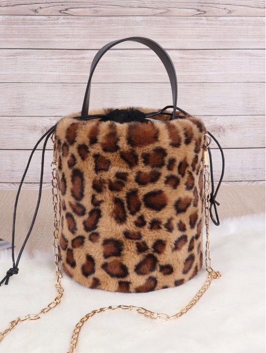 Solid Colour Plush Drawstring Bucket Bag